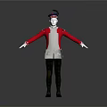 Mannequin Wearing Red Coat White Shirt Black Striped Pants And Hat