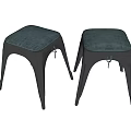 Two Modern Stools With Gray Fabric Seats And Black Metal Legs