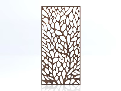 Modern Wooden Screen With Intricate Leaf Cutout Pattern For Home Decor 3d model