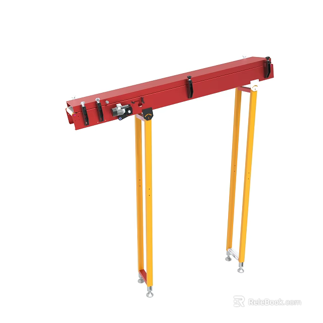 Red Industrial Beam Frame With Yellow Support Legs And Mobile Wheels 3d model 