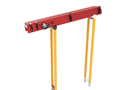 Red Industrial Beam Frame With Yellow Support Legs And Mobile Wheels 3d model