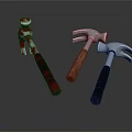 Three Hardware Tools Hammers With Red Black Striped Wooden And Black Handles Silver Heads