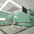 Modern Operating Room Interior With Green Walls Surgical Lights And Medical Equipment