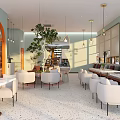 Modern Mall Store Interior With White Chairs And Greenery 3d model