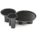 Modern Black Round Coffee Tables Three Piece Set with Sleek Cylindrical Legs 3d model
