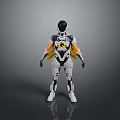 Futuristic Robot Game Movie Character With White Black Orange Armor And Yellow Chest Emblem