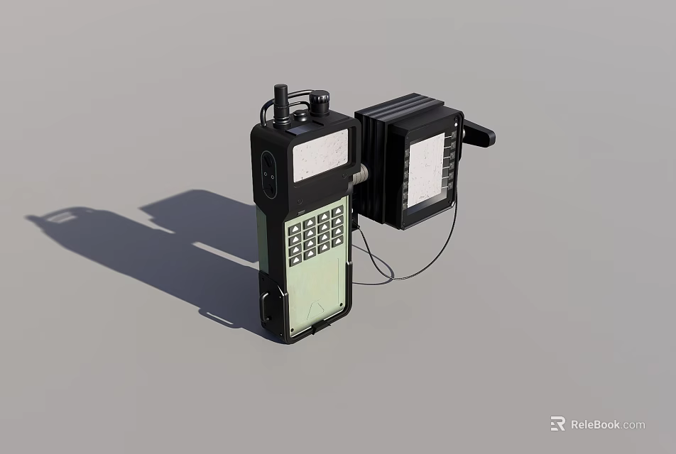 Vintage Military Weapon Communication Device With Black Body Green Screen And Antenna 3d model 