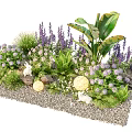 Lush Flower Garden with Purple Blooms Green Leaves White Rabbit Decor and Gravel Ground