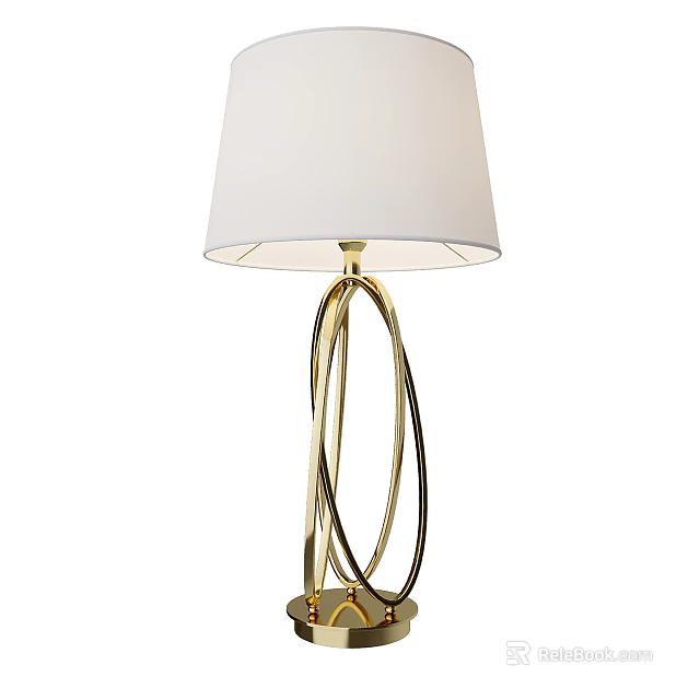 Modern Table Lamp With White Fabric Shade And Gold Curved Metal Base 3d model 