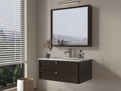 Modern Wall Mounted Bathroom Vanity With Mirror Sink Faucet And Decor 3d model