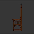 Gothic Style Red Wooden Chair With Carved Backrest And Ornate Armrests