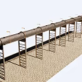 Long Industrial Metal Pipeline Structure With Support Frames And Ladders