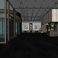 Modern Interior Space With Central Tree Bookshelves Ceiling Lights And Display Stand