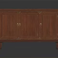 Traditional Style Mahogany Cabinet With Three Doors Brass Handles And Four Legs
