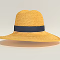 Stylish Yellow Straw Hat With Dark Blue Band For Summer Fashion Look