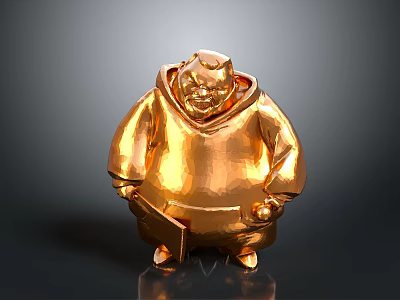 Golden Laughing Buddha Figurine With Chubby Body And Shiny Polished Surface 3d model