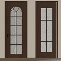 Dark Wooden Interior Doors Featuring Glass Panels Arched Top And Rectangular Design 3d model