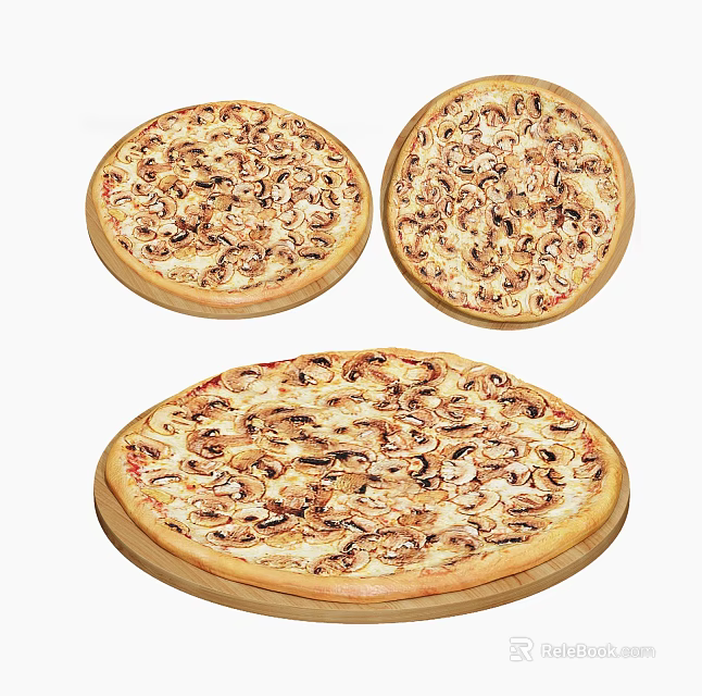Delicious Mushroom Pizzas With Fresh Toppings 3d model 