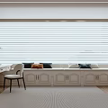 Cozy Bay Window Interior Design With White Blinds Seat Cushions And Desk Chair