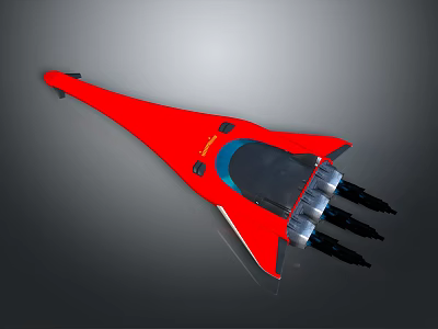 Red 3D Rocket Model With Blue Cockpit Multiple Engines And Sleek Design 3d model