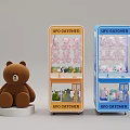 Yellow And Blue UFO Catcher Amusement Machines With Stuffed Toys And Brown Teddy Bear