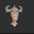 3D Fantasy Creature Character Head With Horns Fangs And Purple Spots