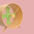 Interactive Zone Displaying Yellow Fan With Green Blades On Pink Background