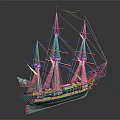 Classic Tall Sailing Ship With Multiple Masts Union Jack Flag And Black Gold Hull