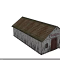 Old Cherry Barn With Weathered White Wooden Walls Red Door Brown Roof And Wooden Fence