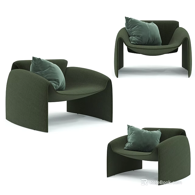 Modern Green Accent Chairs With Curved Design And Plush Cushions In Multiple Angles 3d model 