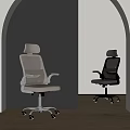 Modern Office Chairs With Mesh Backrest Armrests And Metal Base On Arched Background