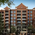 Red Brick Apartment Building With Multiple Balconies And Surrounding Trees