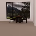 Modern Wooden Dining Table Set With Four Chairs And Window Blinds Greenery View 3d model