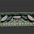Classic Turquoise Sofa With Ornate Golden Carvings And Patterned Fabric Pillows