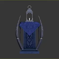 Blue Decorative Lantern Structure With Spiked Frame Fabric And Glowing Top