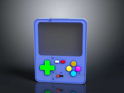 3D Rendered Blue Handheld Game Console With Green Directional Pad And Colorful Buttons 3d model