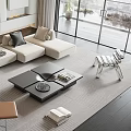 Modern Living Room Sofa Coffee Table Set With Beige Sofa Black Table And Area Rug