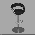 Modern Black Bar Stool With Leather Seat Curved Back And Silver Metal Base
