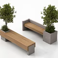 Wooden Surface Landscape Seats With Concrete Base And Plant Planters