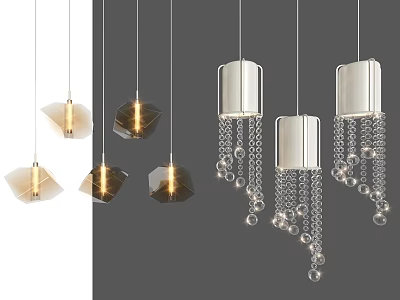 Various Modern Chandelier Designs With Crystal Chains And Geometric Shapes For Interior Decor 3d model