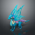 Mythical Blue Dragon Fantasy Game Character With Detailed Wings Purple Gold Accents