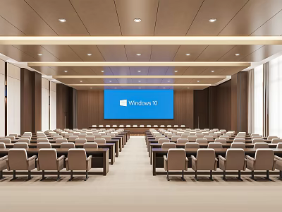 Modern Conference Room With Large Windows 11 Screen Arranged Chairs And Wooden Walls 3d model