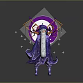 Mystical Wizard Character Design With Purple Robe Long Beard Pink Halo Geometric Structures And Stars