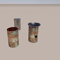 Rusted And Gray Metal Drums With Open Top And Internal Structure Details