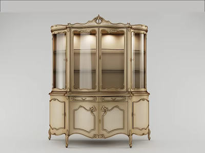 Classic Console Cabinet Sideboard With Glass Doors Golden Trim And Ornate Carved Details 3d model