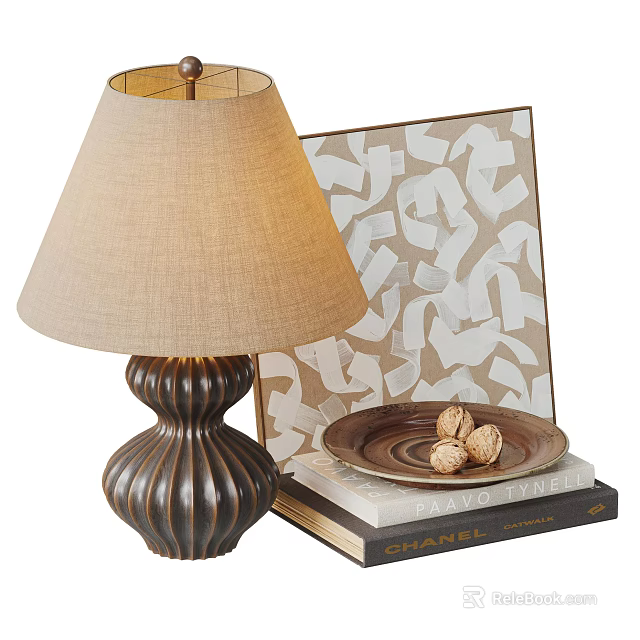 Modern Table Lamp With Beige Fabric Shade And Dark Textured Base For Cozy Home Decor 3d model 