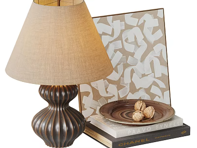 Modern Table Lamp With Beige Fabric Shade And Dark Textured Base For Cozy Home Decor 3d model