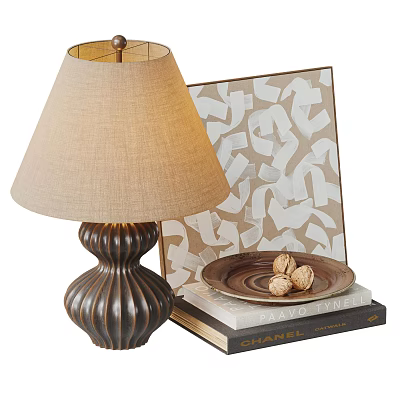 Modern Table Lamp With Beige Fabric Shade And Dark Textured Base For Cozy Home Decor 3d model