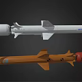 Two Different Military Missiles White With Blue Logo And Orange With Red Propeller