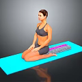 Woman Practicing Yoga On Blue Mat With Cross Legged Pose And Colorful Accessory